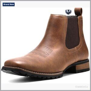 Men's Square Toe Chelsea Western Boots Ankle Pull-On Work Casual